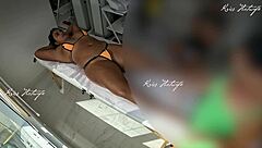 Massaging with Micro Bikini Shoved Deep in Pussy