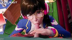 Overwatch D.va performs a blowjob without any sound.