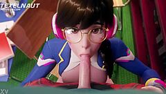 Overwatch D.va performs a blowjob without any sound.