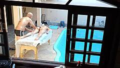 She Visited For Poolside Massage But Got Oiled Handjob And Blowjob With Fingering On Desk