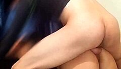 She danced in lingerie then rode his big cock cowgirl style without condom, creampie in her pussy and cum on ass.