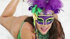 hey, check out this busty brunette oiled milf with a thick ass wishing everyone a happy mardi gras - that's camela clutch!