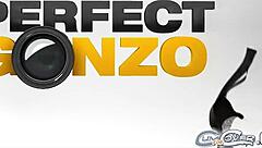 Brunette model gets five cumshots covering her face in intense bukkake blowbang