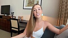 beautiful milf alexis crystal shares her first interview details before riding big cock in pov sex.