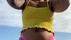 Bikini Fiercely Splits Swollen Pussy Lips in Bold Beach Flash!