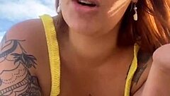 Bikini Fiercely Splits Swollen Pussy Lips in Bold Beach Flash!