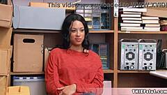 Petite half black shoplifter teen caught and fucked by mall cop in rough interracial sex!