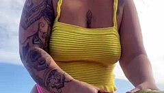 Bikini Fiercely Splits Swollen Pussy Lips in Bold Beach Flash!