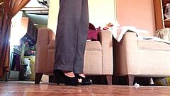 I love strutting in my black high heels as a shemale...