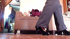 I love strutting in my black high heels as a shemale...