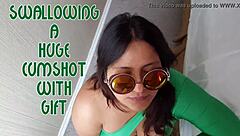 Whoa, she swallows that huge cumshot and follows up with an intense squirt as a gift in amateur BBW action.