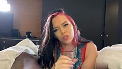 White slut Ryan Smiles from Florida jacks and sucks monster black dick with deepthroat until facial cumshot.