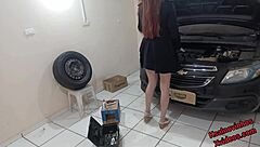 boss felt aroused and tempted the mechanic so they had a session right there in the workshop