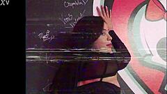 Rei Sky takes rough doggystyle pounding from goth girlfriend then gets belly covered in jizz