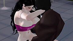 Thick Asian takes big black cock in wet pussy riding rough