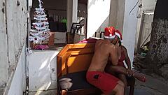 i got so turned on giving my brazilian ebony neighbor small cock dildo action in garage