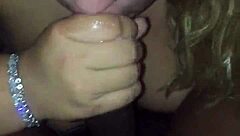 blonde bbw giving sloppy blowjob to big black cock, she's fat and loves that monster cock action