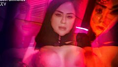 Rei Sky takes rough doggystyle pounding from goth girlfriend then gets belly covered in jizz