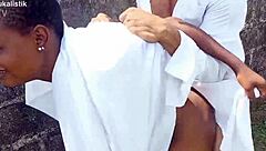 Horny ebony couple with curvy ass gets rough sex from big black cock on the ranch