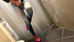 She was desperate to pee in her jeans, then he peed on her ass while she gave him a blowjob in that homemade pov scene.