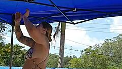 Hey did you see this married couple with her big ass flashing in the pool like exhibitionists