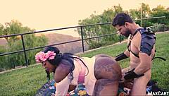 Black Princess With Big Ass And Tits Loses Virginity To Handsome Warrior In Interracial Blowjob 😍