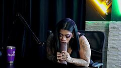 Morena shows off her blowjob skills by leaving the toy all slobbery - marcelly melo sheer red