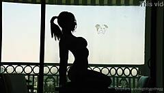 Oh man, that goth chick with big tits rides her silhouette dildo solo 😈