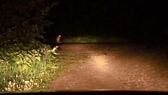 Amateur blonde couple went camping and walked around naked outdoors. They had hairy pussy riding sex with natural tits flashing.