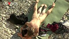 Beach voyeur flashes thong panties before outdoor cowgirl riding and cum on ass