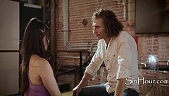 Are you desperate enough to fuck me on this casting couch for the role? asks the brunette slut to the director.