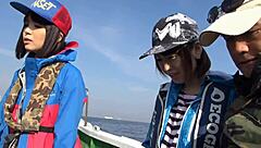 hot japanese game features double couples fucking missionary and cowgirl in boat then creampie in car