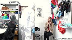 shoplifter ashley lane gets caught in the office, then bends over for hard doggystyle fucking with spanking and choking from behind.