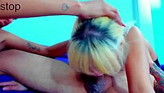 blonde and teresa team up to assist a lucky guy