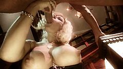 The slutty blonde Michelle Thorne rocked high heels and lingerie while getting fucked hard in doggystyle with a monster cock.