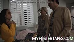 asian foster candidate aria skye gets excited for adoption by misha mynx and her husband. they share an intimate sex tape moment on myfostertapes com.