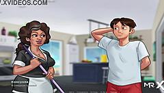 In Summertime Saga, the maid performs a dance in episode 4 part 24