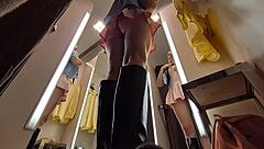 hot blonde without panties, try on haul see-through clothes... hidden camera in dressing room catches upskirt tits and wet pussy