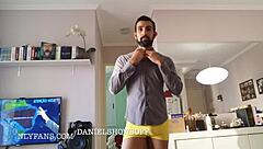 Man Prepares for Work While Stroking His Massive Gay Cock in Homemade Solo Session