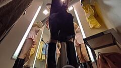 hot blonde without panties, try on haul see-through clothes... hidden camera in dressing room catches upskirt tits and wet pussy