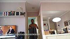 Man Prepares for Work While Stroking His Massive Gay Cock in Homemade Solo Session