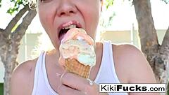 What Happens When Milf Kiki Gets Nude And Has A Sexy Messy Time With Ice Cream On Her Big Tits?