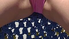 Rubbing suncream on tits during public sunbathing. Blonde housewife flashes petite body at the beach.