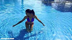 Petite Latina Violeta Grey starts sucking then rides for oily footjob cum on feet