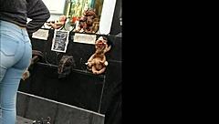 She walked by in those tight jeans, showing off her curvy latina figure as a teen voyeur watched.