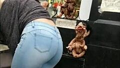 She walked by in those tight jeans, showing off her curvy latina figure as a teen voyeur watched.