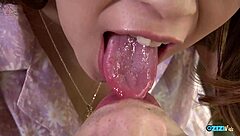 adorable asian brunette deepthroats and sucks cock until cum fills her mouth in pov