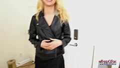 I love how petite horny blonde Sophia Sweet dildo fucks her wet shaved pussy. She dances naked and swallows cum too.