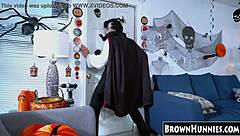 chocolate teen 18+ beauty gets her petite pussy in stockings and heels TREATED for halloween