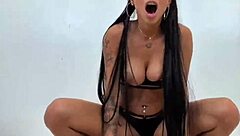 the balloon bursts inside the hot brazilian brunette's pussy during her steamy session, full video on sheer and red